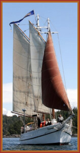 Schooner Lavengro sailing in Lake Union, Seattle.